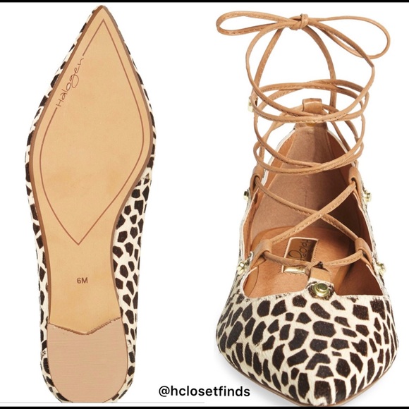 Halogen ‘Owen’ Genuine Calf Hair Pointy Toe Ghillie Flat
